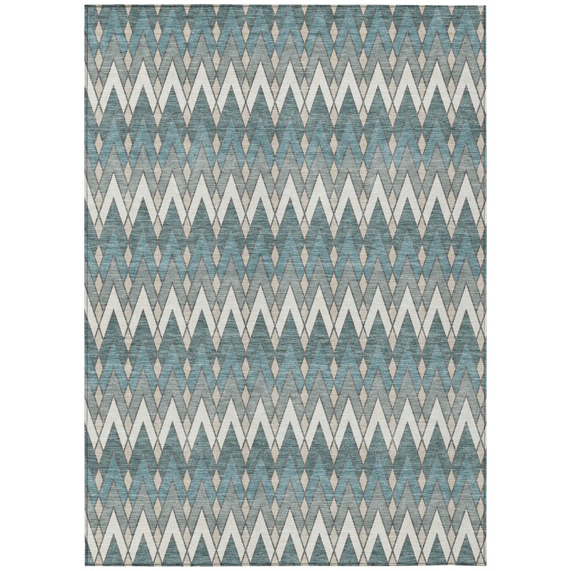 8' X 10' Teal Blue And Ivory Geometric Washable Indoor Outdoor Area Rug Homeroots Outdoor
