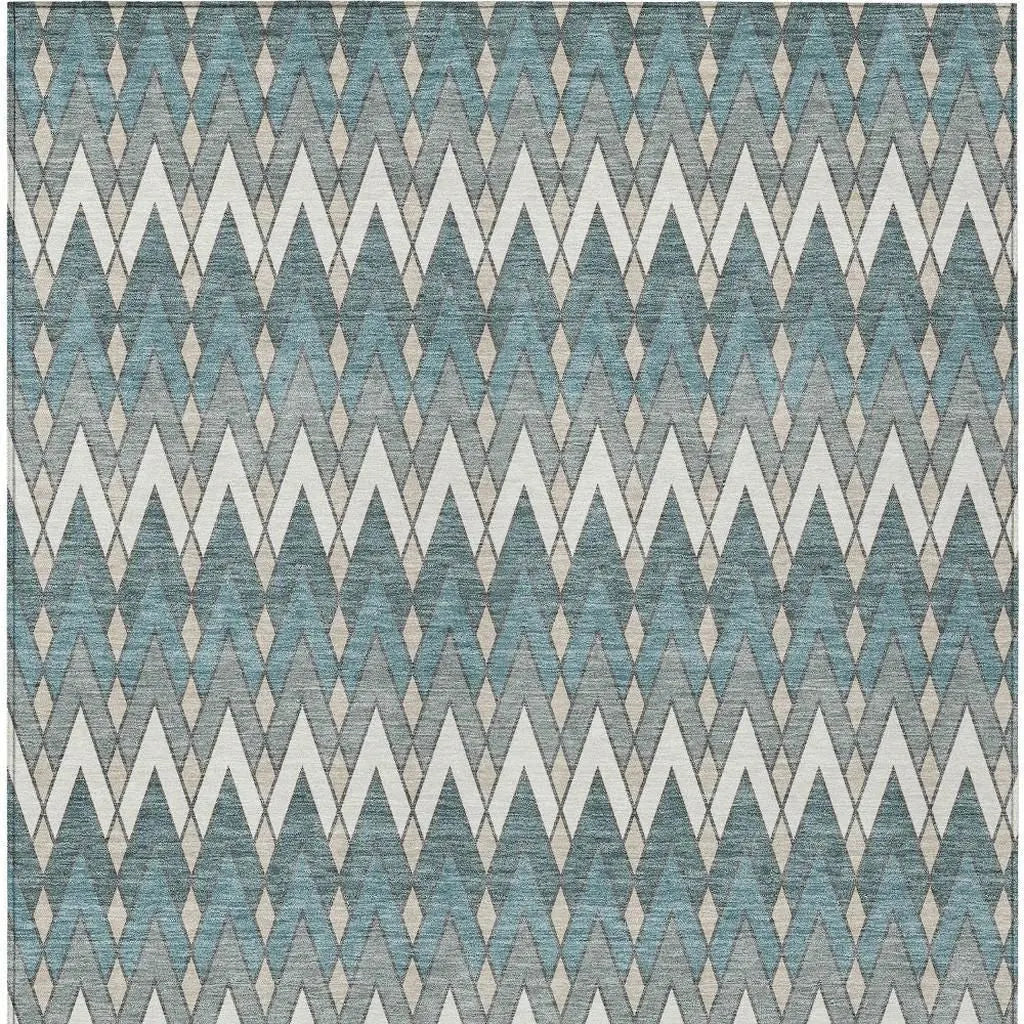 8' X 10' Teal Blue And Ivory Geometric Washable Indoor Outdoor Area Rug Homeroots Outdoor