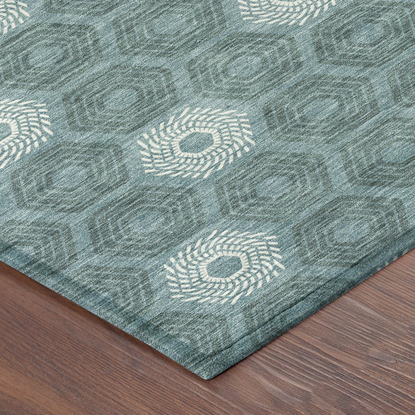 8' X 10' Teal Blue And Ivory Geometric Washable Indoor Outdoor Area Rug Homeroots Outdoor