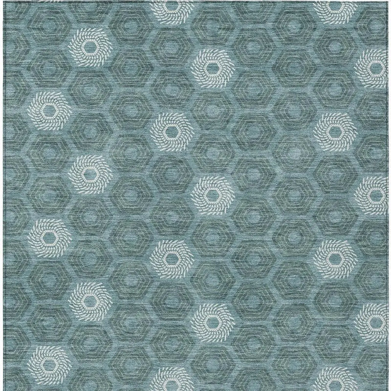 8' X 10' Teal Blue And Ivory Geometric Washable Indoor Outdoor Area Rug Homeroots Outdoor