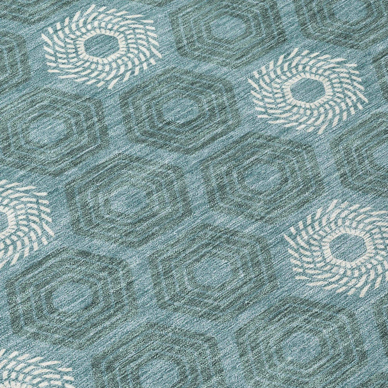 8' X 10' Teal Blue And Ivory Geometric Washable Indoor Outdoor Area Rug Homeroots Outdoor
