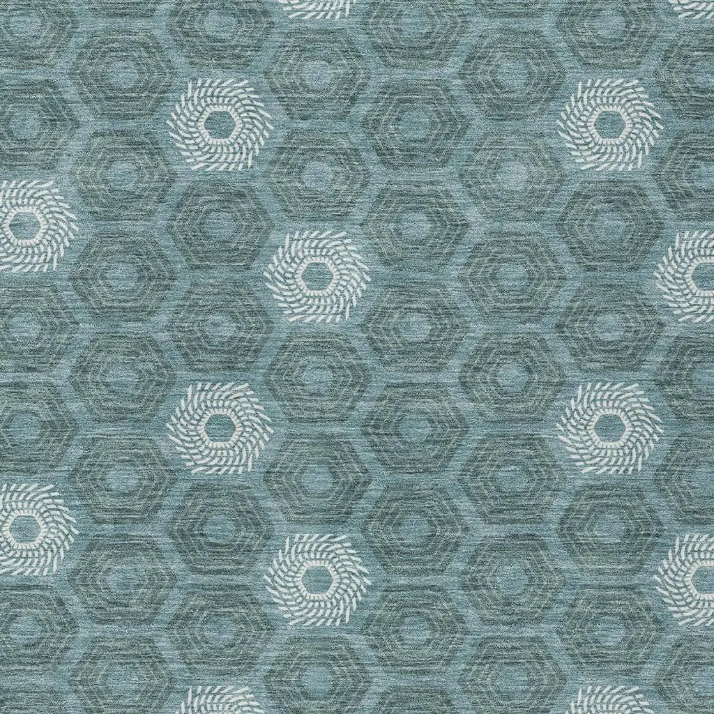 8' X 10' Teal Blue And Ivory Geometric Washable Indoor Outdoor Area Rug Homeroots Outdoor