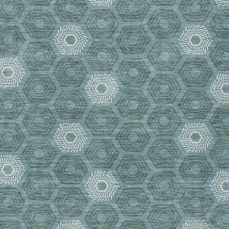 8' X 10' Teal Blue And Ivory Geometric Washable Indoor Outdoor Area Rug Homeroots Outdoor