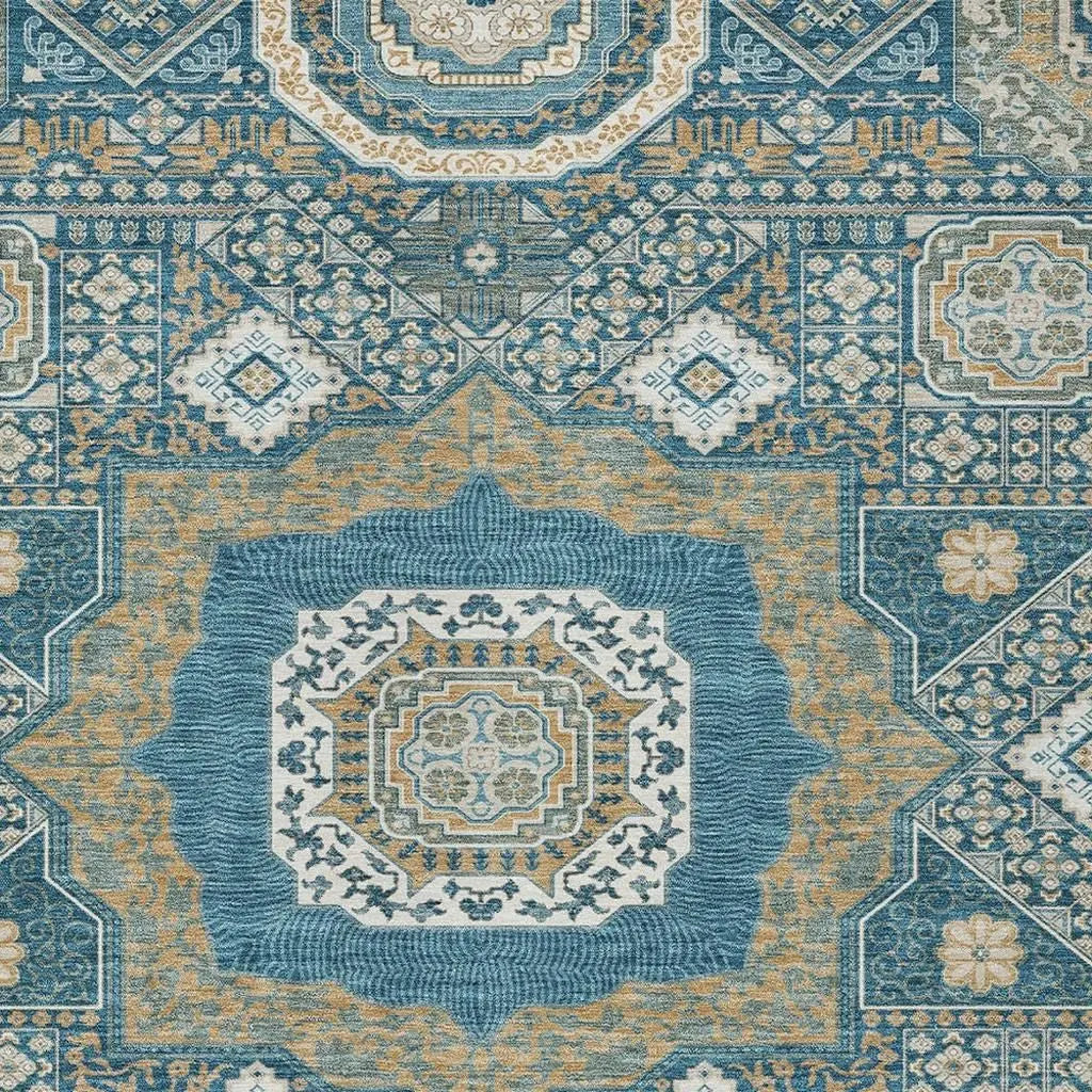8' X 10' Teal Blue And Ivory Oriental Washable Indoor Outdoor Area Rug Homeroots Outdoor