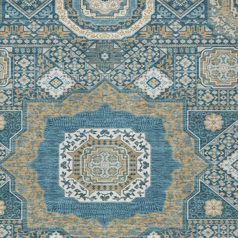 8' X 10' Teal Blue And Ivory Oriental Washable Indoor Outdoor Area Rug Homeroots Outdoor