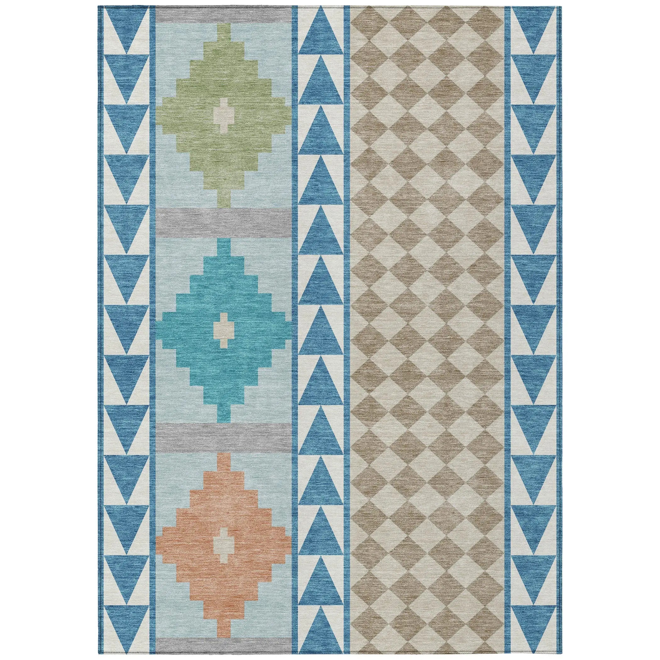 8' X 10' Teal Blue And Ivory Southwestern Washable Indoor Outdoor Area Rug Homeroots Outdoor
