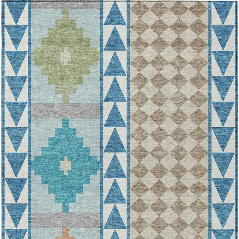8' X 10' Teal Blue And Ivory Southwestern Washable Indoor Outdoor Area Rug Homeroots Outdoor