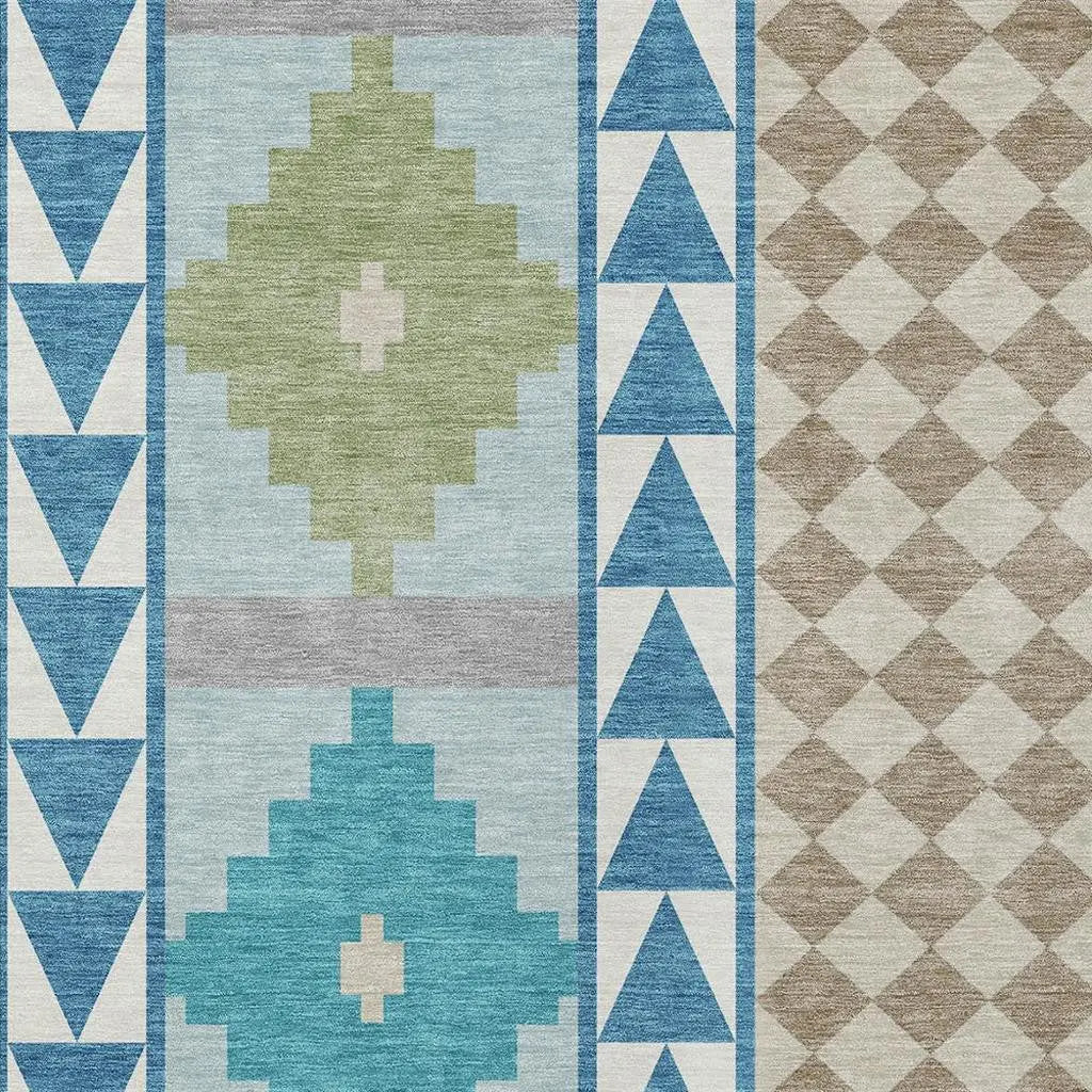 8' X 10' Teal Blue And Ivory Southwestern Washable Indoor Outdoor Area Rug Homeroots Outdoor