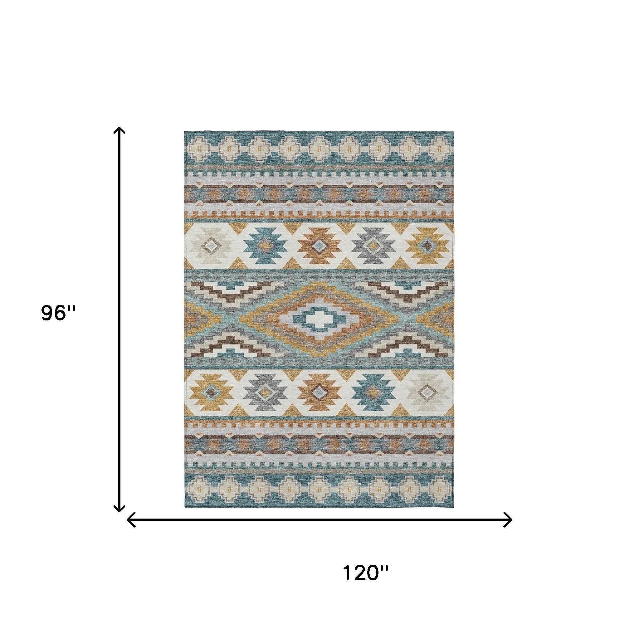 8' X 10' Teal Blue And Ivory Southwestern Washable Indoor Outdoor Area Rug Homeroots Outdoor