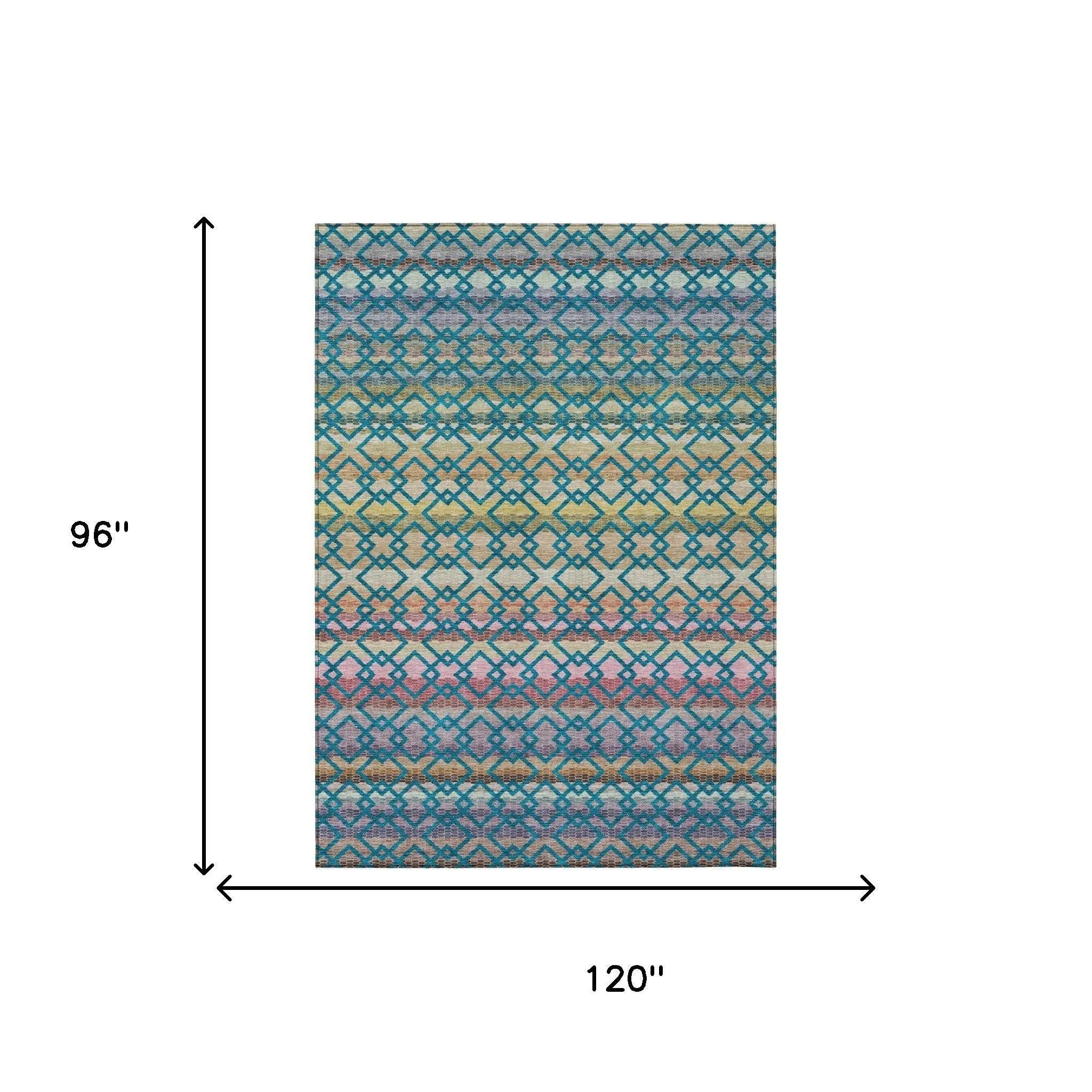 8' X 10' Teal Blue And Ivory Striped Washable Indoor Outdoor Area Rug Homeroots Outdoor