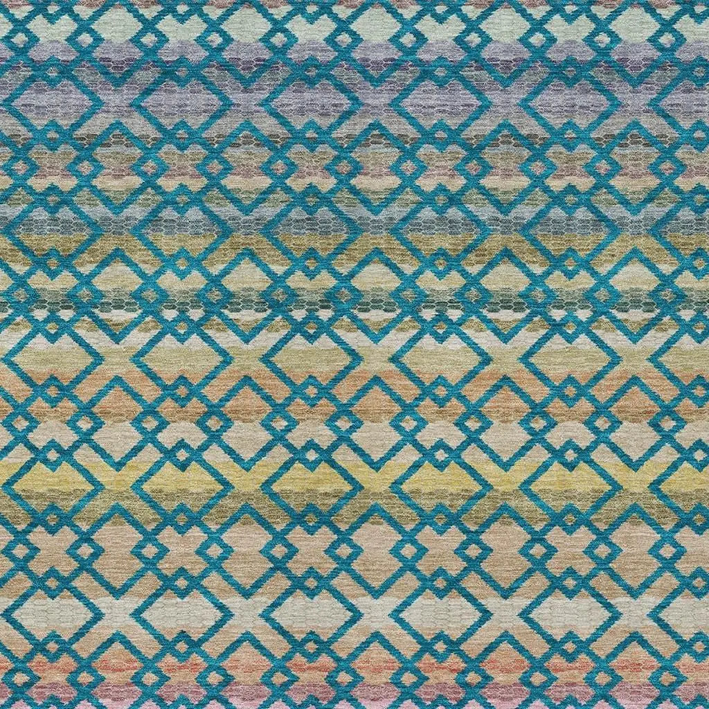 8' X 10' Teal Blue And Ivory Striped Washable Indoor Outdoor Area Rug Homeroots Outdoor