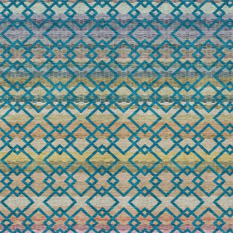 8' X 10' Teal Blue And Ivory Striped Washable Indoor Outdoor Area Rug Homeroots Outdoor