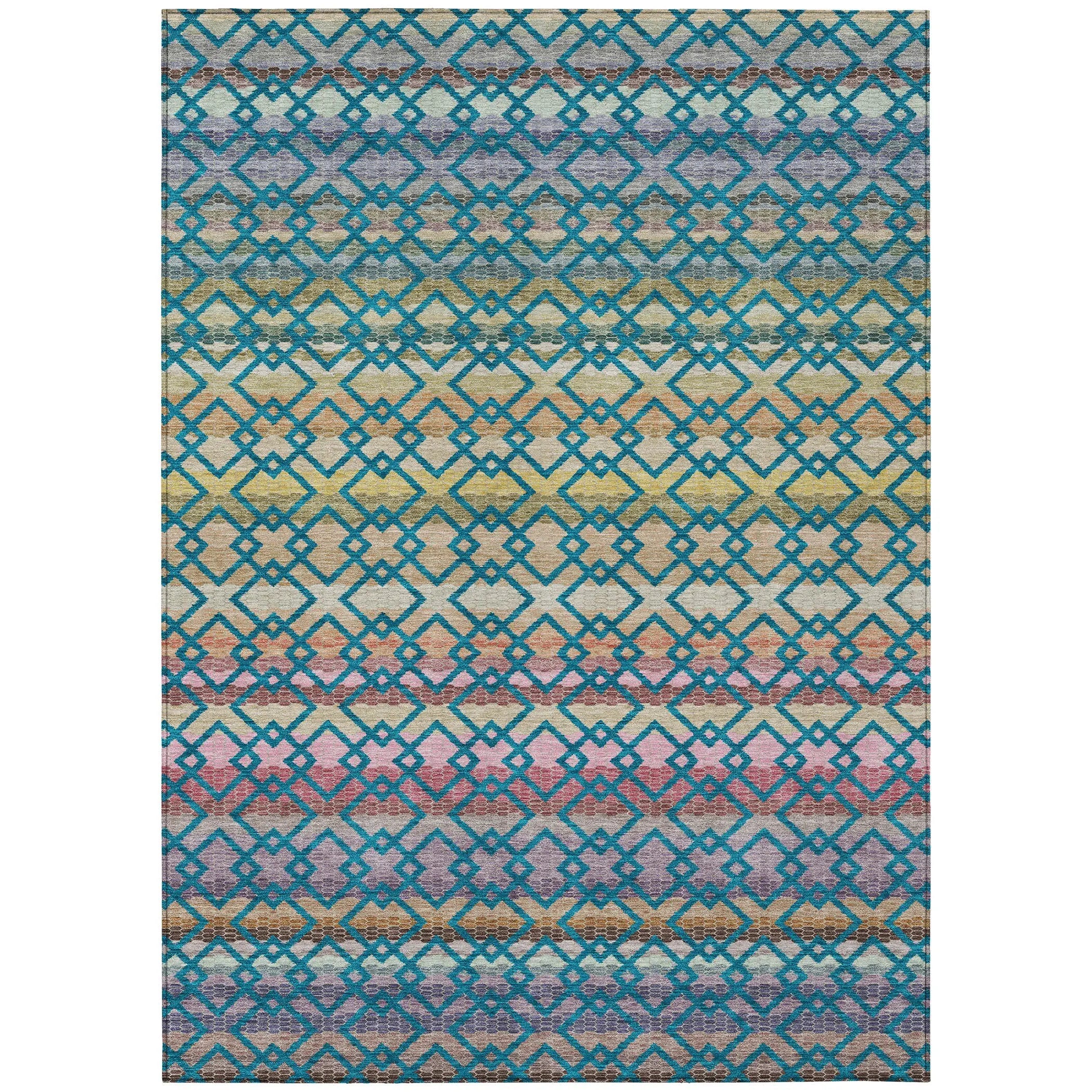 8' X 10' Teal Blue And Ivory Striped Washable Indoor Outdoor Area Rug Homeroots Outdoor