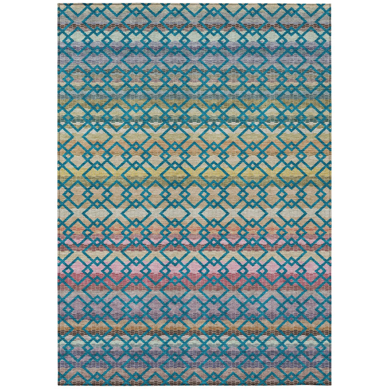 8' X 10' Teal Blue And Ivory Striped Washable Indoor Outdoor Area Rug Homeroots Outdoor