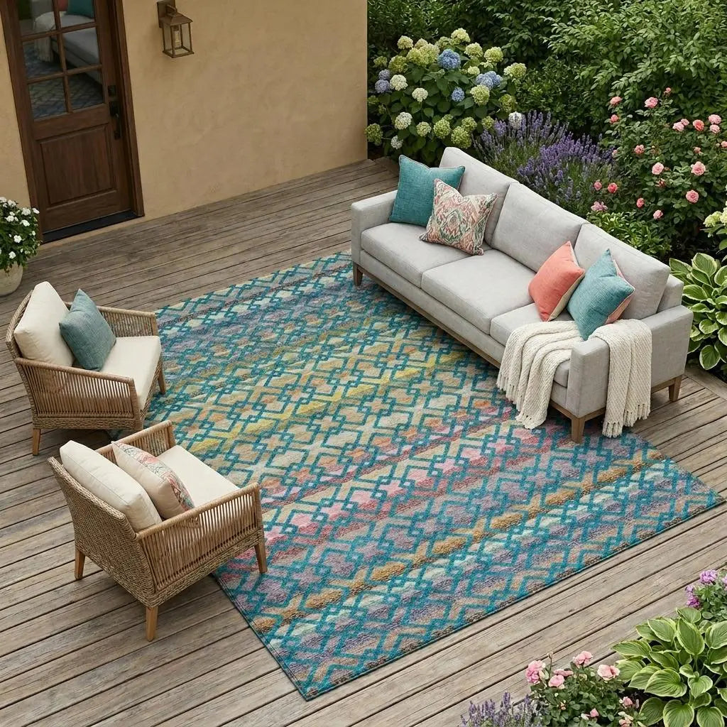 8' X 10' Teal Blue And Ivory Striped Washable Indoor Outdoor Area Rug Homeroots Outdoor