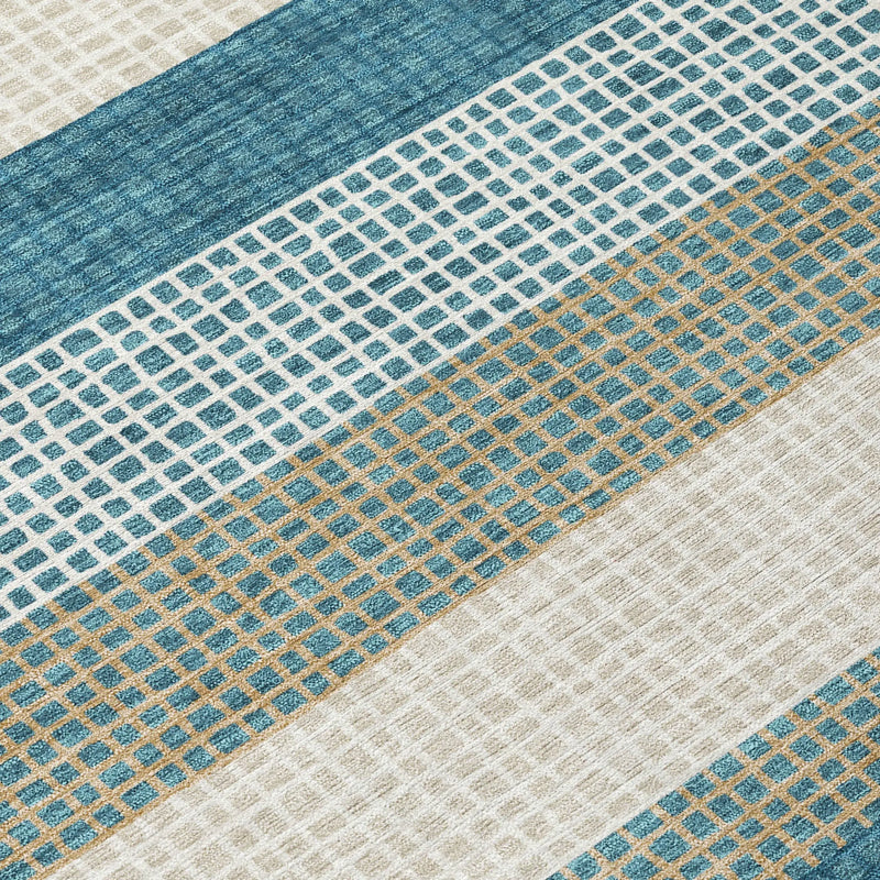 8' X 10' Teal Blue And Ivory Striped Washable Indoor Outdoor Area Rug Homeroots Outdoor