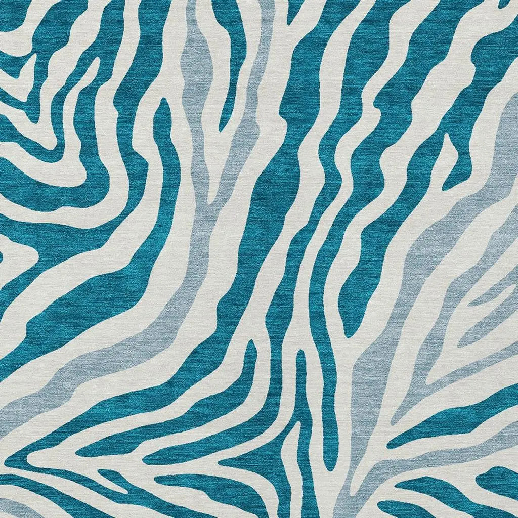 8' X 10' Teal Blue And Ivory Zebra Print Washable Indoor Outdoor Area Rug Homeroots Outdoor