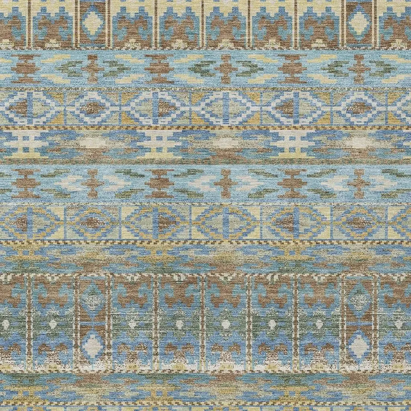 8' X 10' Teal Blue And Khaki Geometric Washable Indoor Outdoor Area Rug Homeroots Outdoor