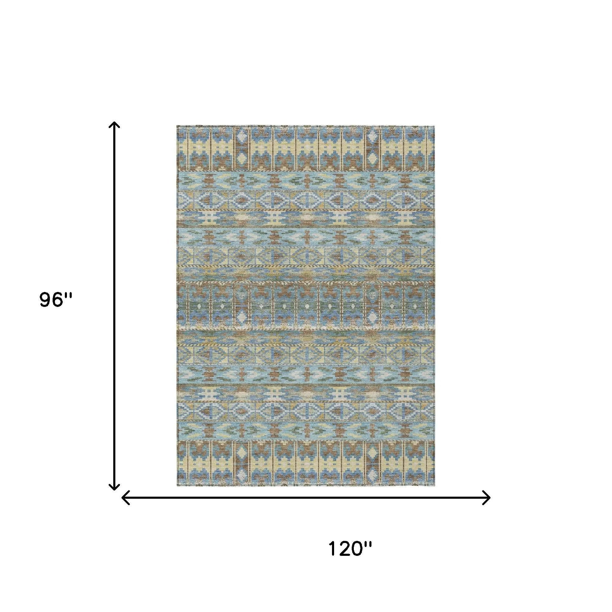 8' X 10' Teal Blue And Khaki Geometric Washable Indoor Outdoor Area Rug Homeroots Outdoor