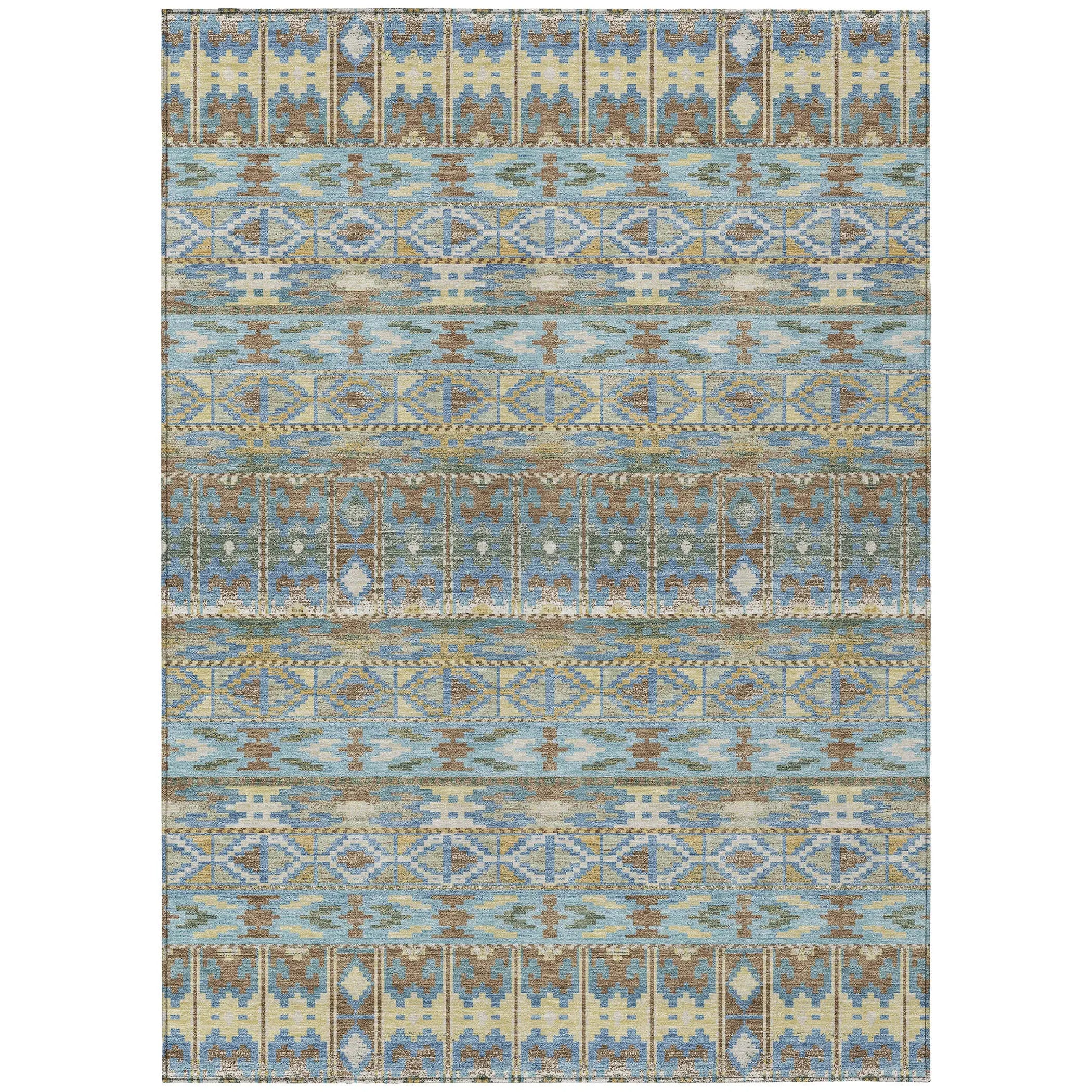 8' X 10' Teal Blue And Khaki Geometric Washable Indoor Outdoor Area Rug Homeroots Outdoor