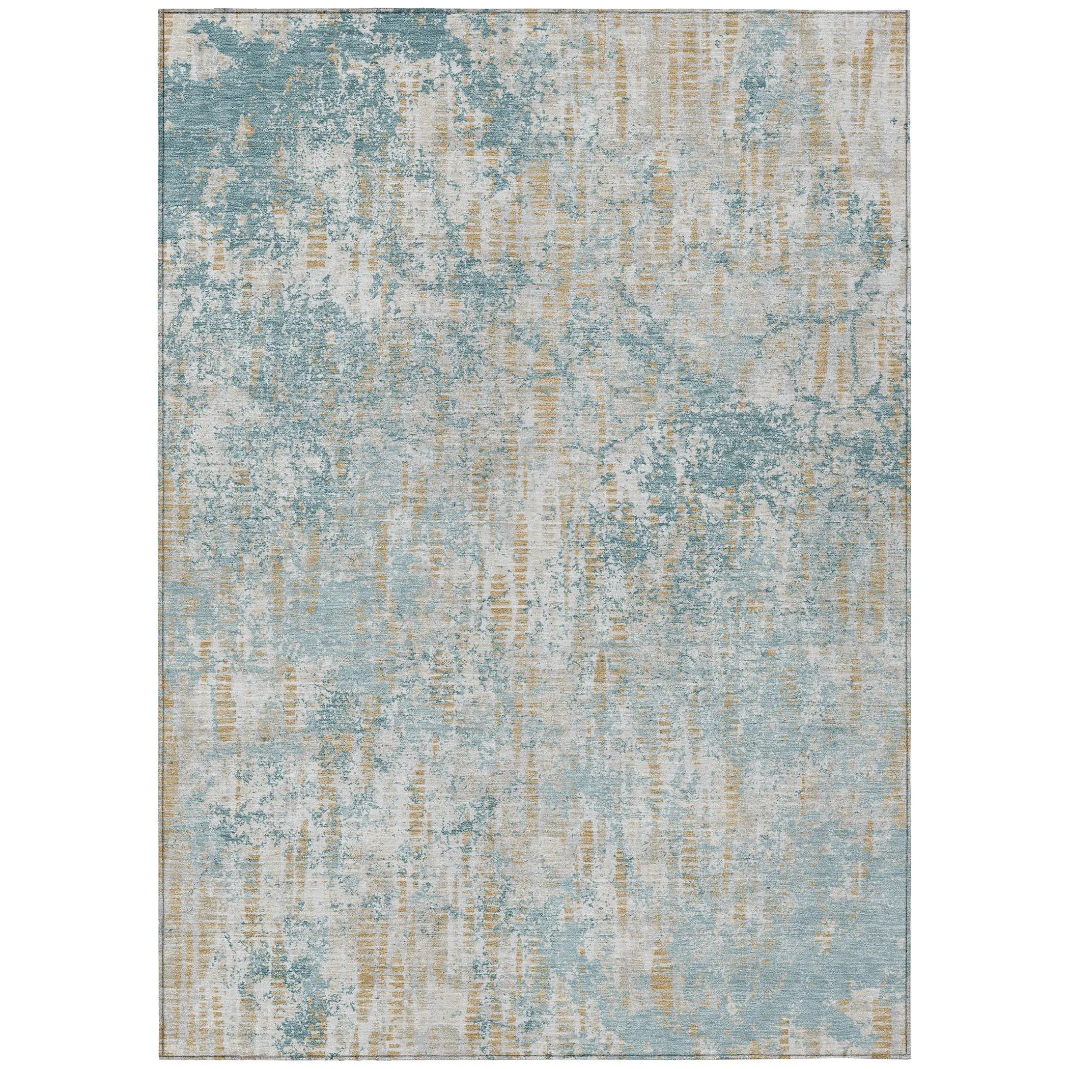 8' X 10' Teal Blue And Linen Abstract Washable Indoor Outdoor Area Rug Homeroots Outdoor