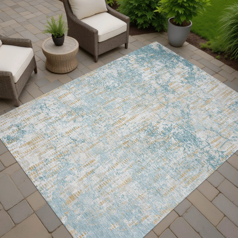 8' X 10' Teal Blue And Linen Abstract Washable Indoor Outdoor Area Rug Homeroots Outdoor