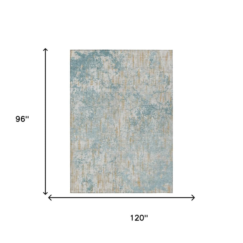 8' X 10' Teal Blue And Linen Abstract Washable Indoor Outdoor Area Rug Homeroots Outdoor