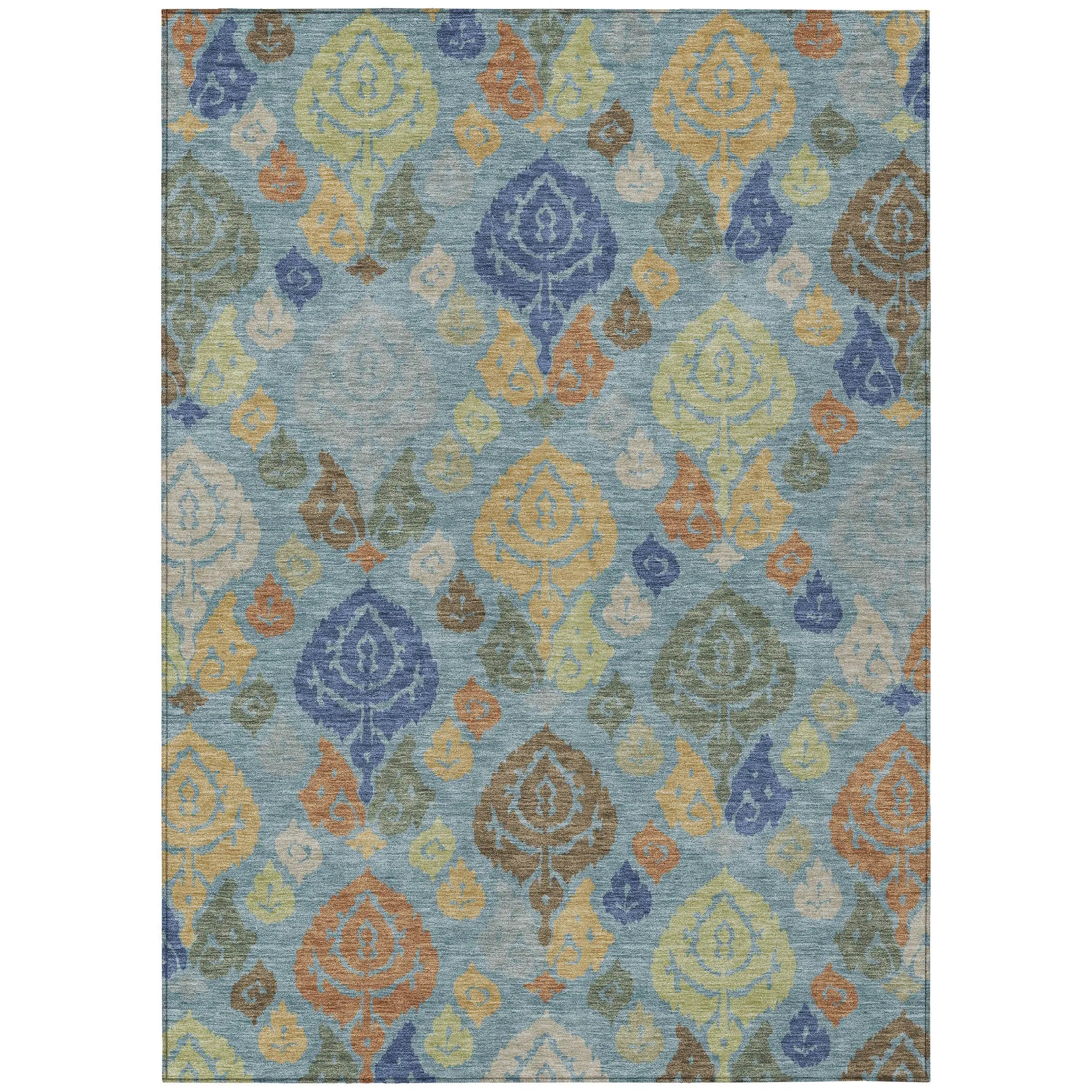 8' X 10' Teal Blue And Navy Blue Damask Washable Indoor Outdoor Area Rug Homeroots Outdoor