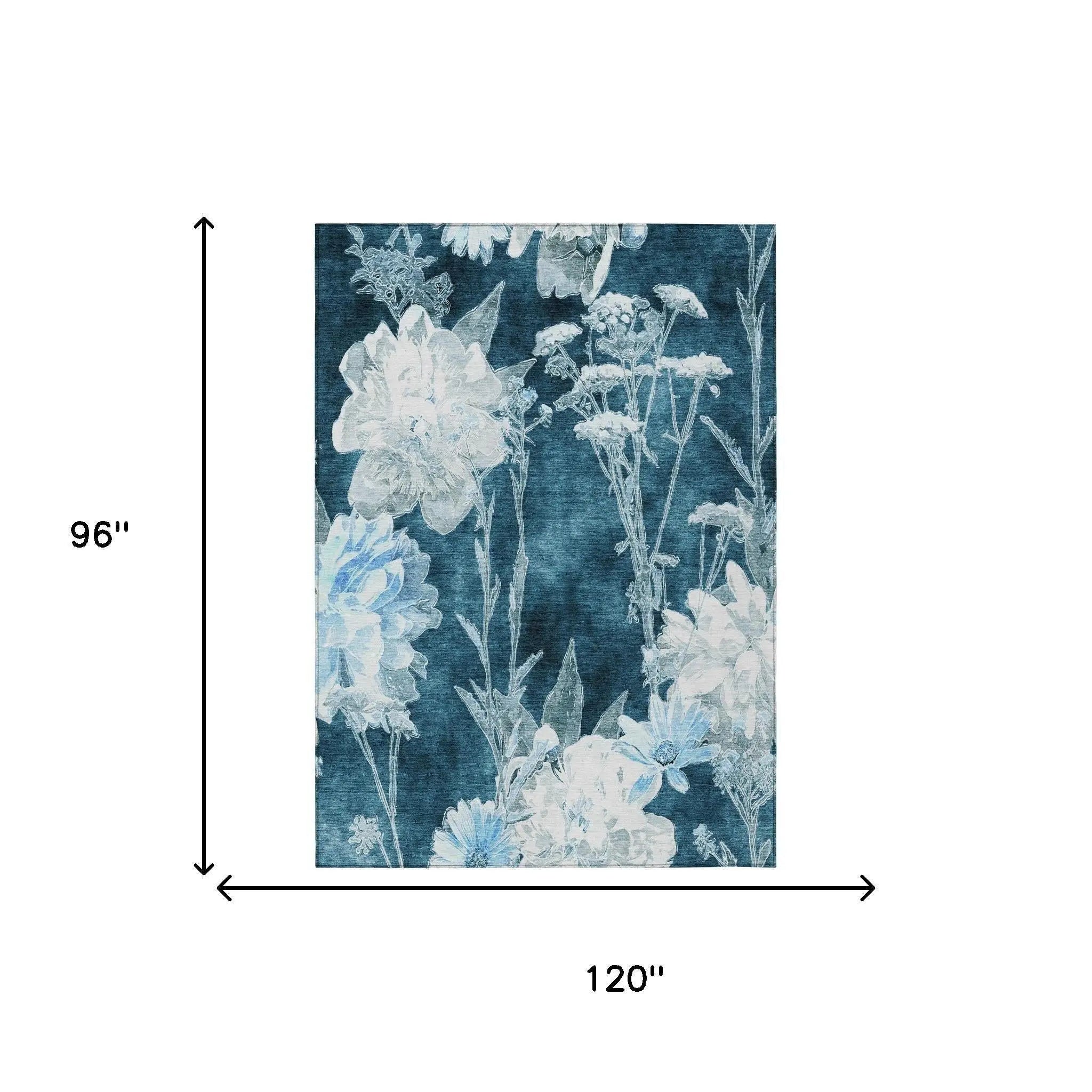 8' X 10' Teal Blue And Navy Blue Floral Washable Indoor Outdoor Area Rug Homeroots Outdoor