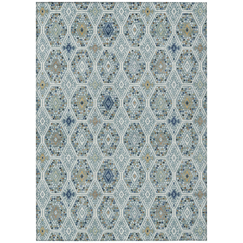 8' X 10' Teal Blue And Navy Blue Geometric Washable Indoor Outdoor Area Rug Homeroots Outdoor