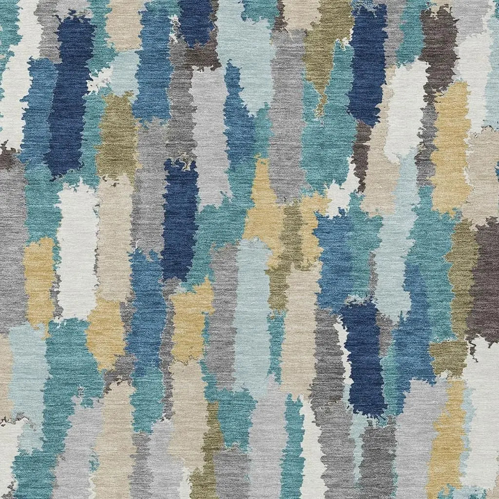 8' X 10' Teal Blue And Navy Blue Striped Washable Indoor Outdoor Area Rug Homeroots Outdoor