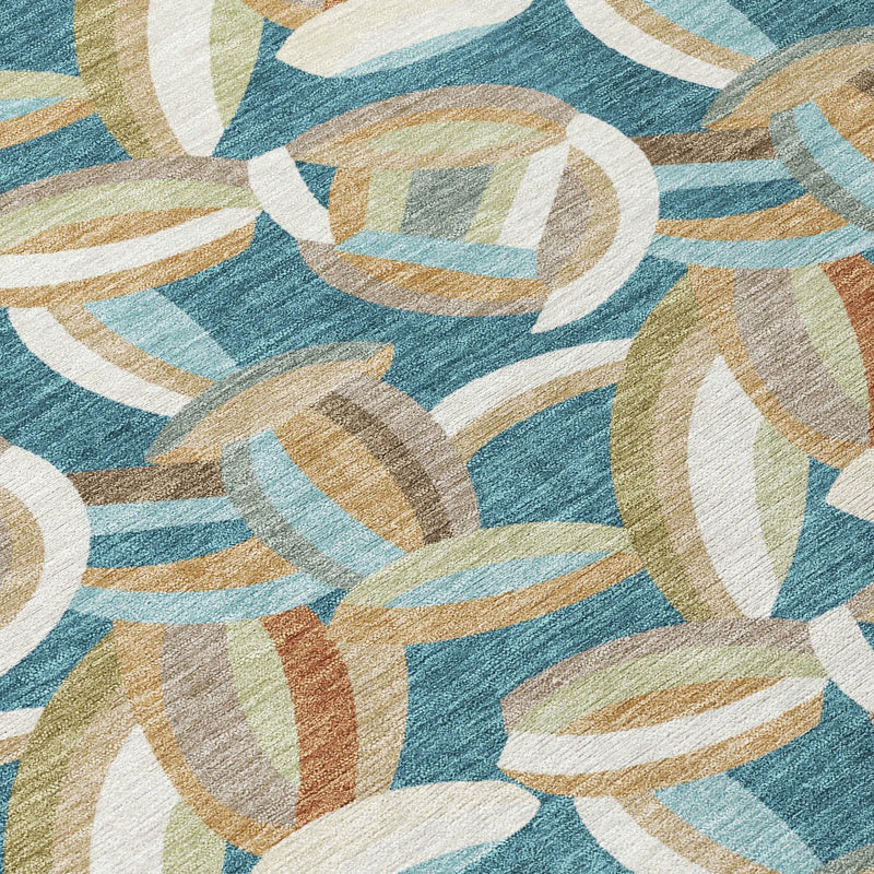 8' X 10' Teal Blue And Orange Abstract Washable Indoor Outdoor Area Rug Homeroots Outdoor