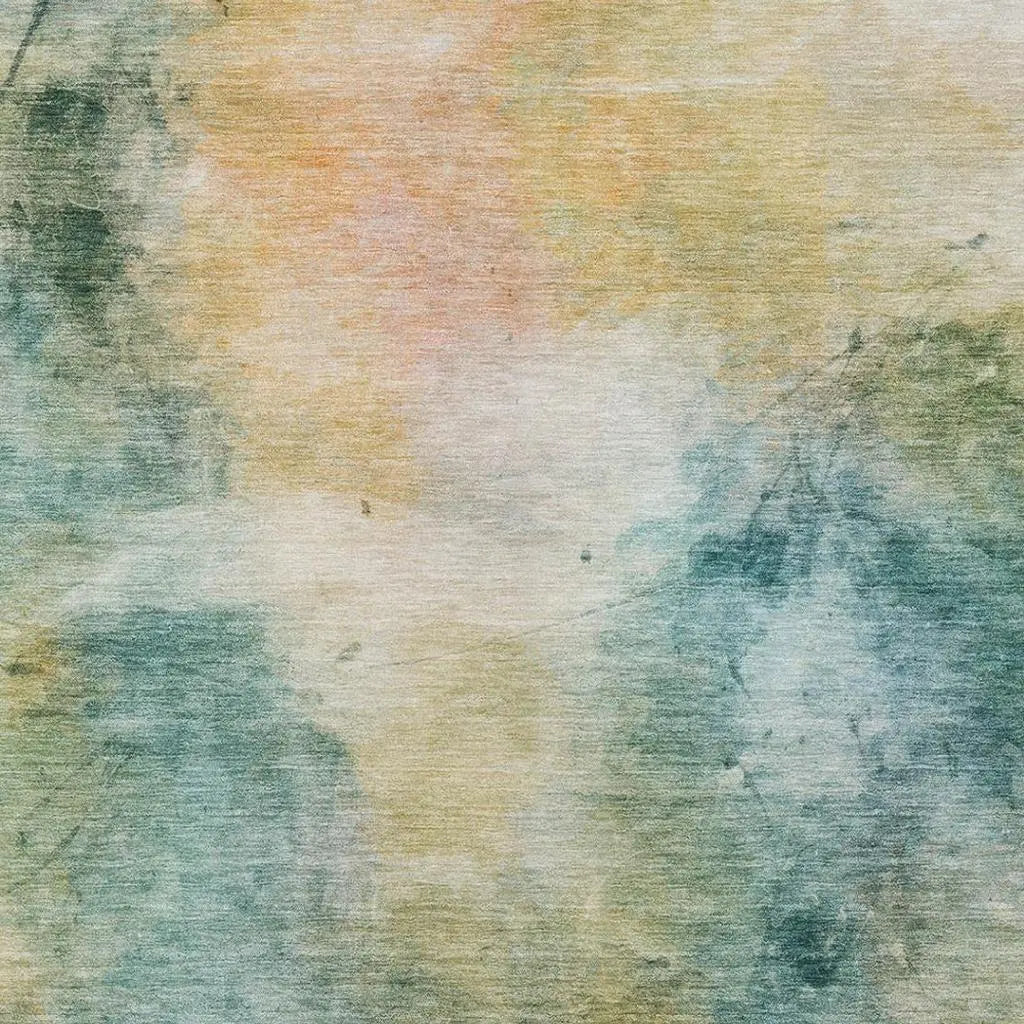 8' X 10' Teal Blue And Peach Abstract Washable Indoor Outdoor Area Rug Homeroots Outdoor