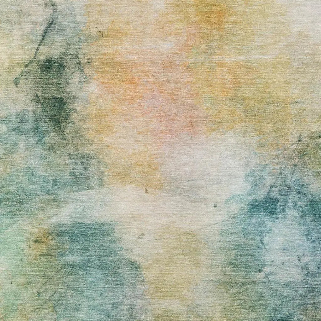 8' X 10' Teal Blue And Peach Abstract Washable Indoor Outdoor Area Rug Homeroots Outdoor