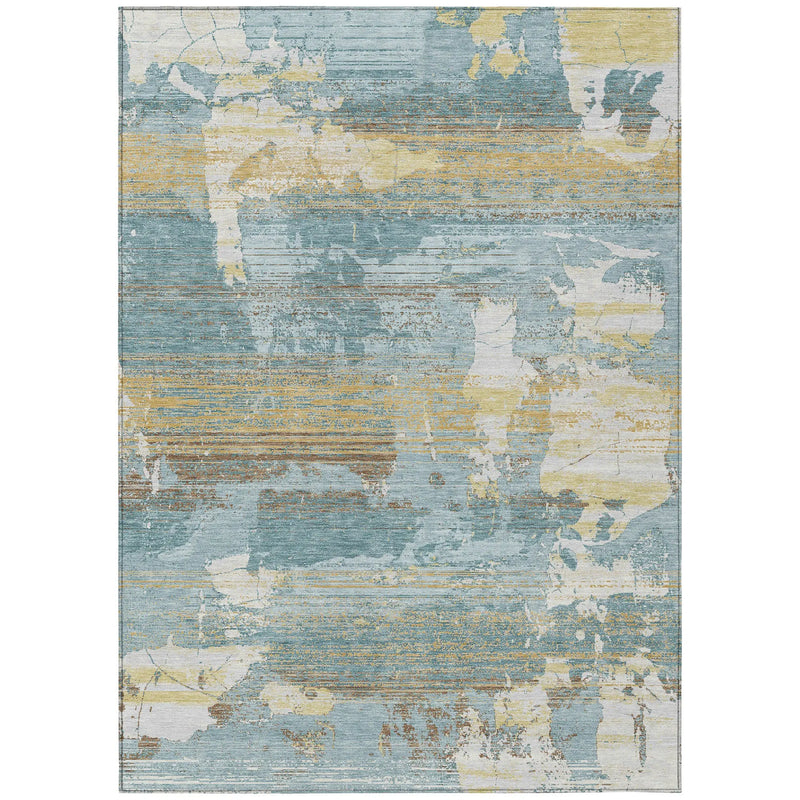8' X 10' Teal Blue And Pewter Abstract Washable Indoor Outdoor Area Rug Homeroots Outdoor
