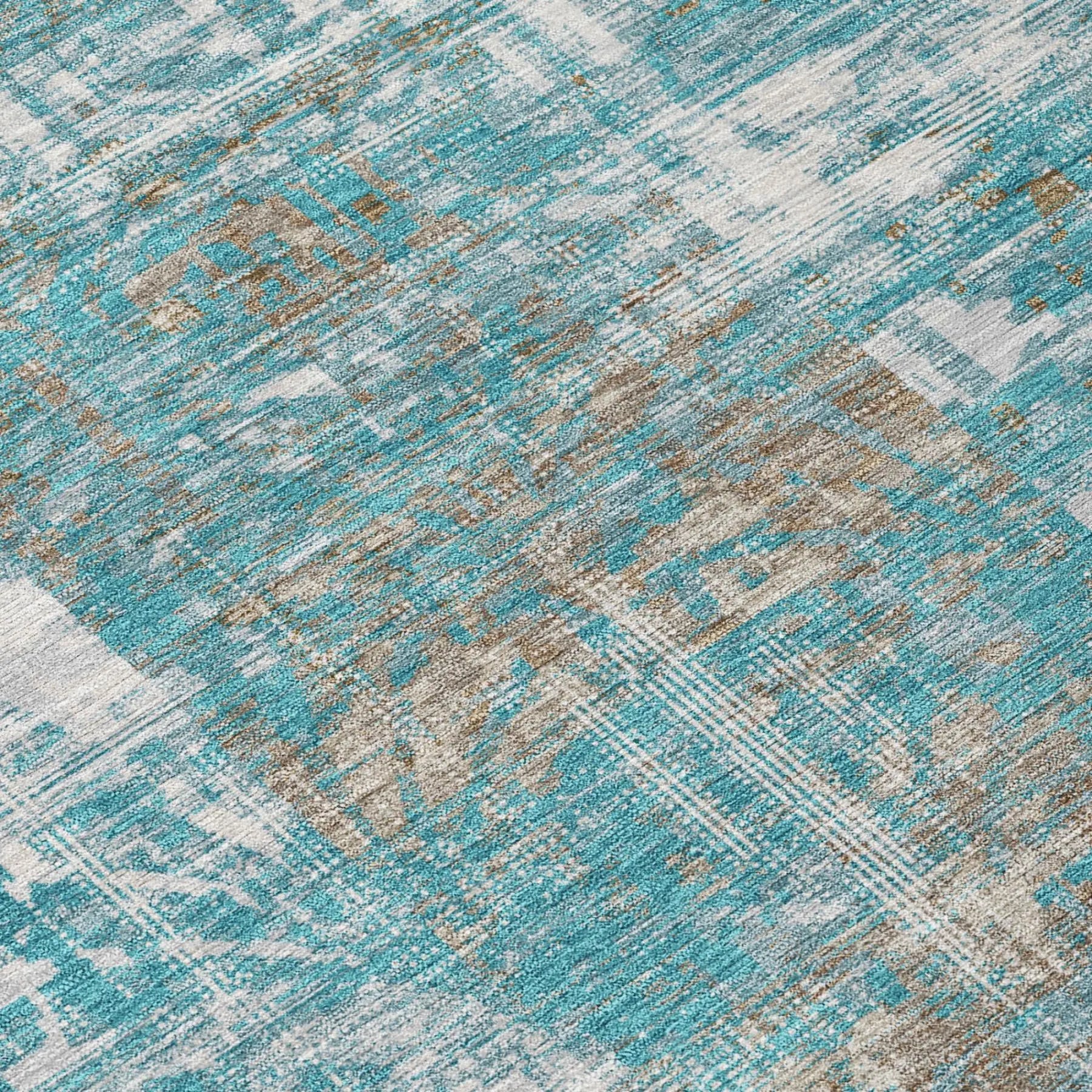 8' X 10' Teal Blue And Pewter Abstract Washable Indoor Outdoor Area Rug Homeroots Outdoor