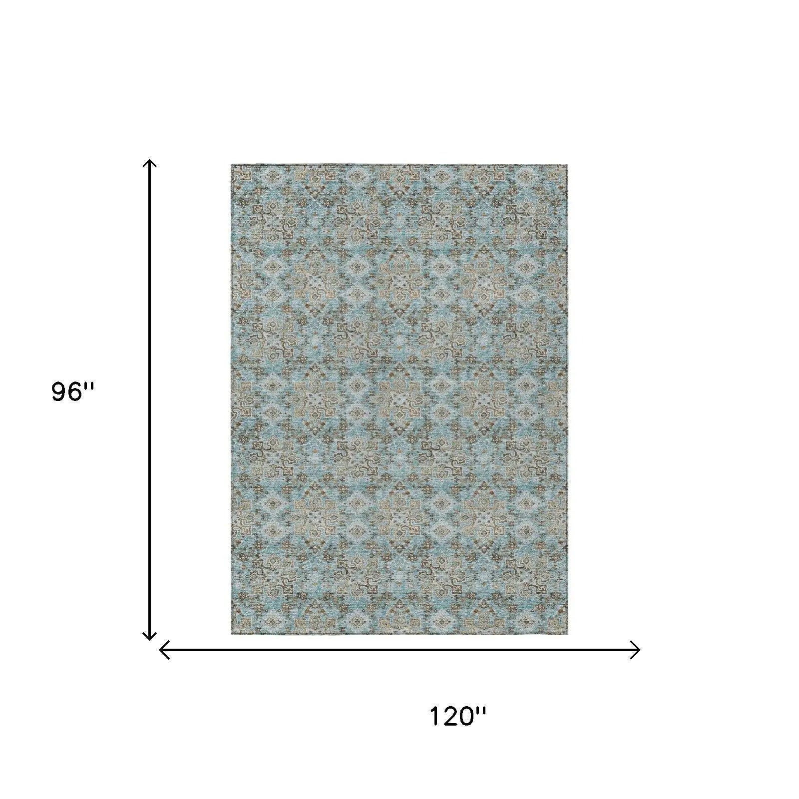 8' X 10' Teal Blue And Pewter Damask Washable Indoor Outdoor Area Rug Homeroots Outdoor