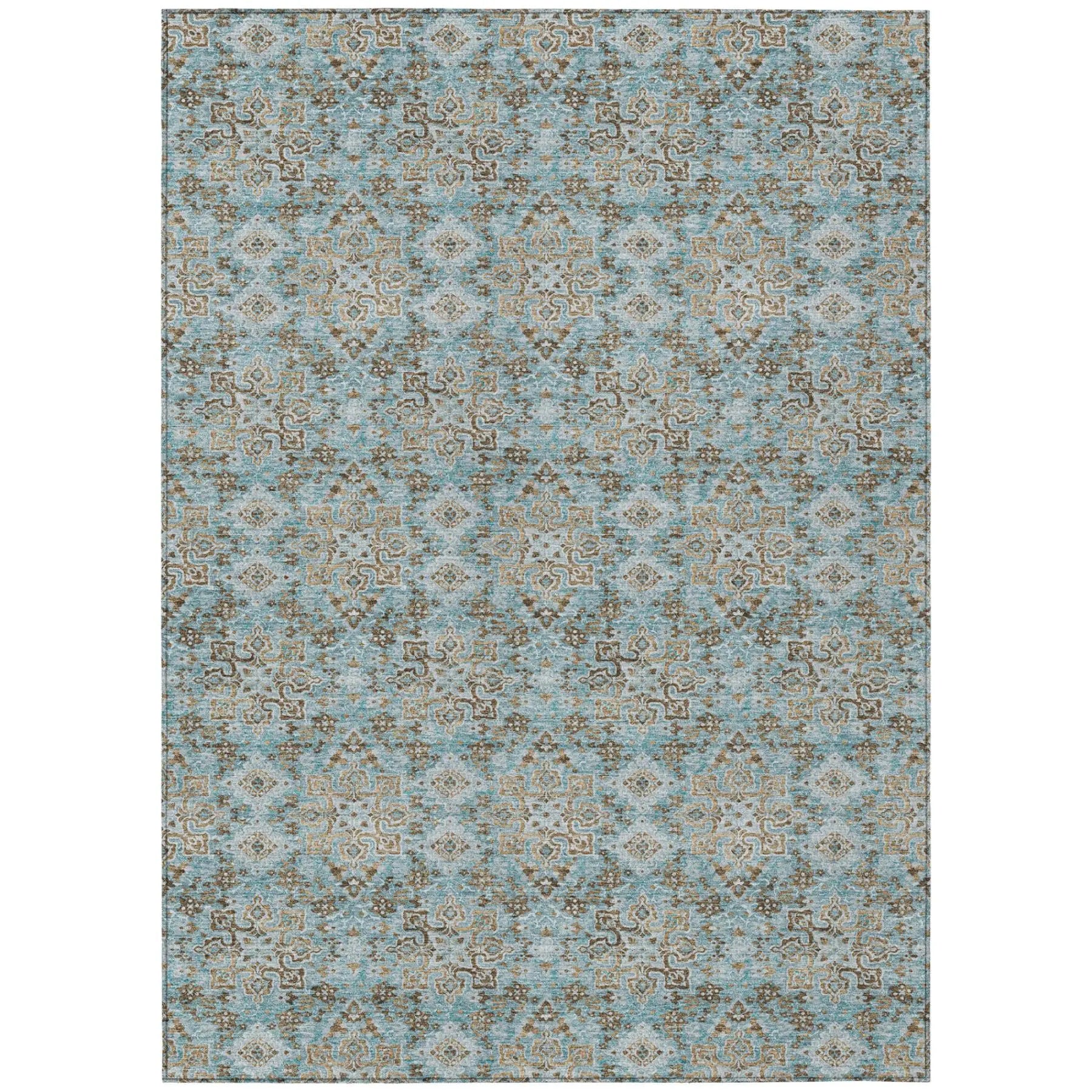 8' X 10' Teal Blue And Pewter Damask Washable Indoor Outdoor Area Rug Homeroots Outdoor