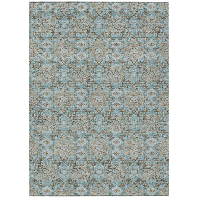 8' X 10' Teal Blue And Pewter Damask Washable Indoor Outdoor Area Rug Homeroots Outdoor