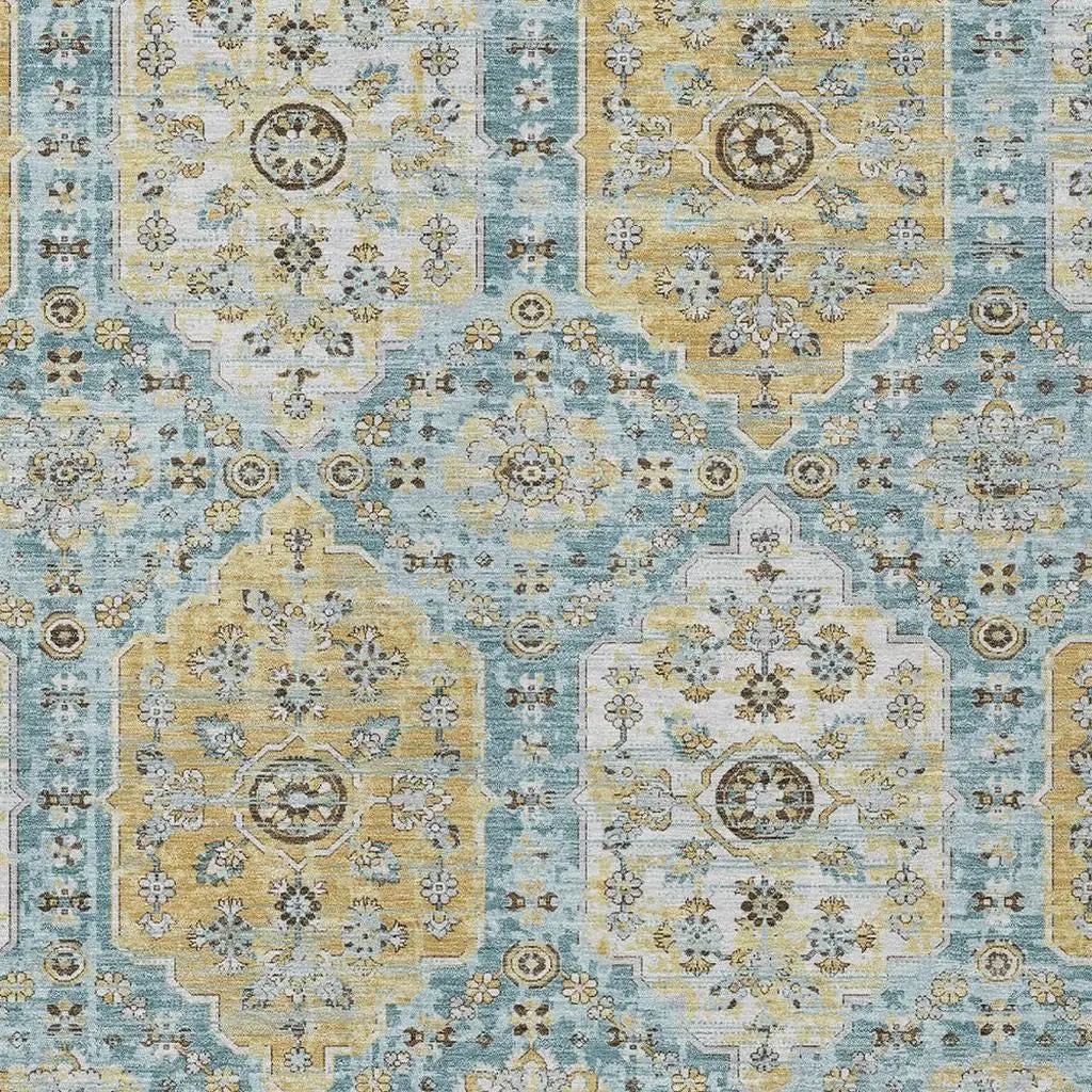 8' X 10' Teal Blue And Pewter Damask Washable Indoor Outdoor Area Rug Homeroots Outdoor