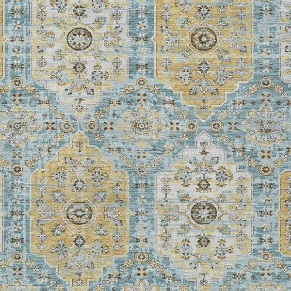 8' X 10' Teal Blue And Pewter Damask Washable Indoor Outdoor Area Rug Homeroots Outdoor