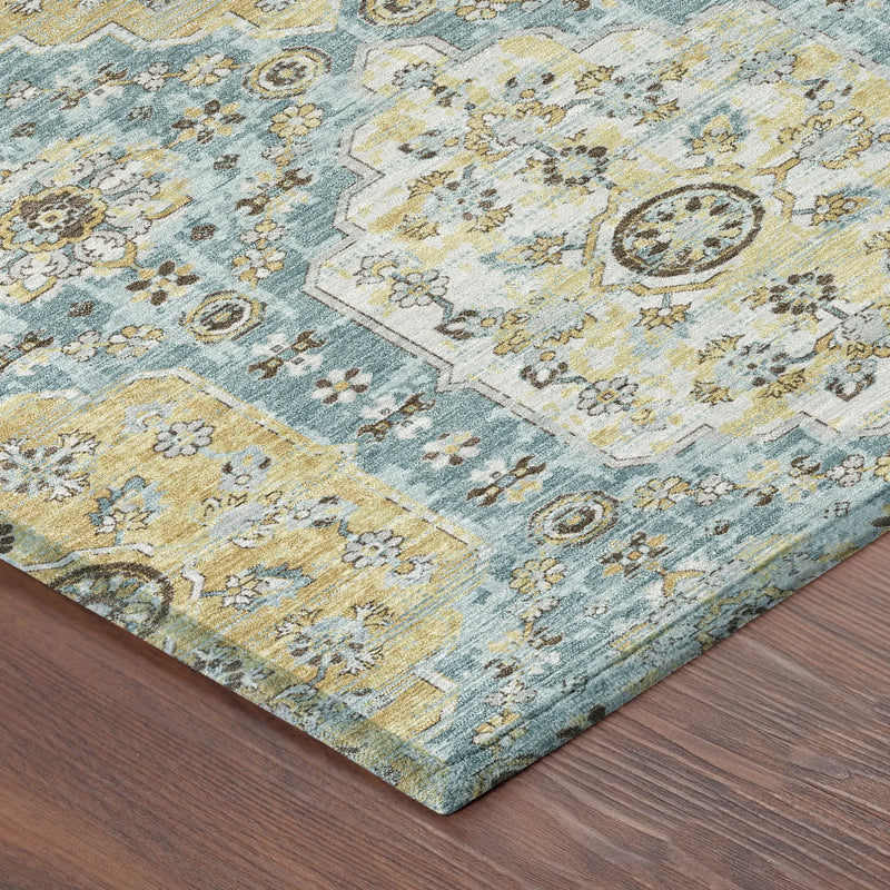 8' X 10' Teal Blue And Pewter Damask Washable Indoor Outdoor Area Rug Homeroots Outdoor