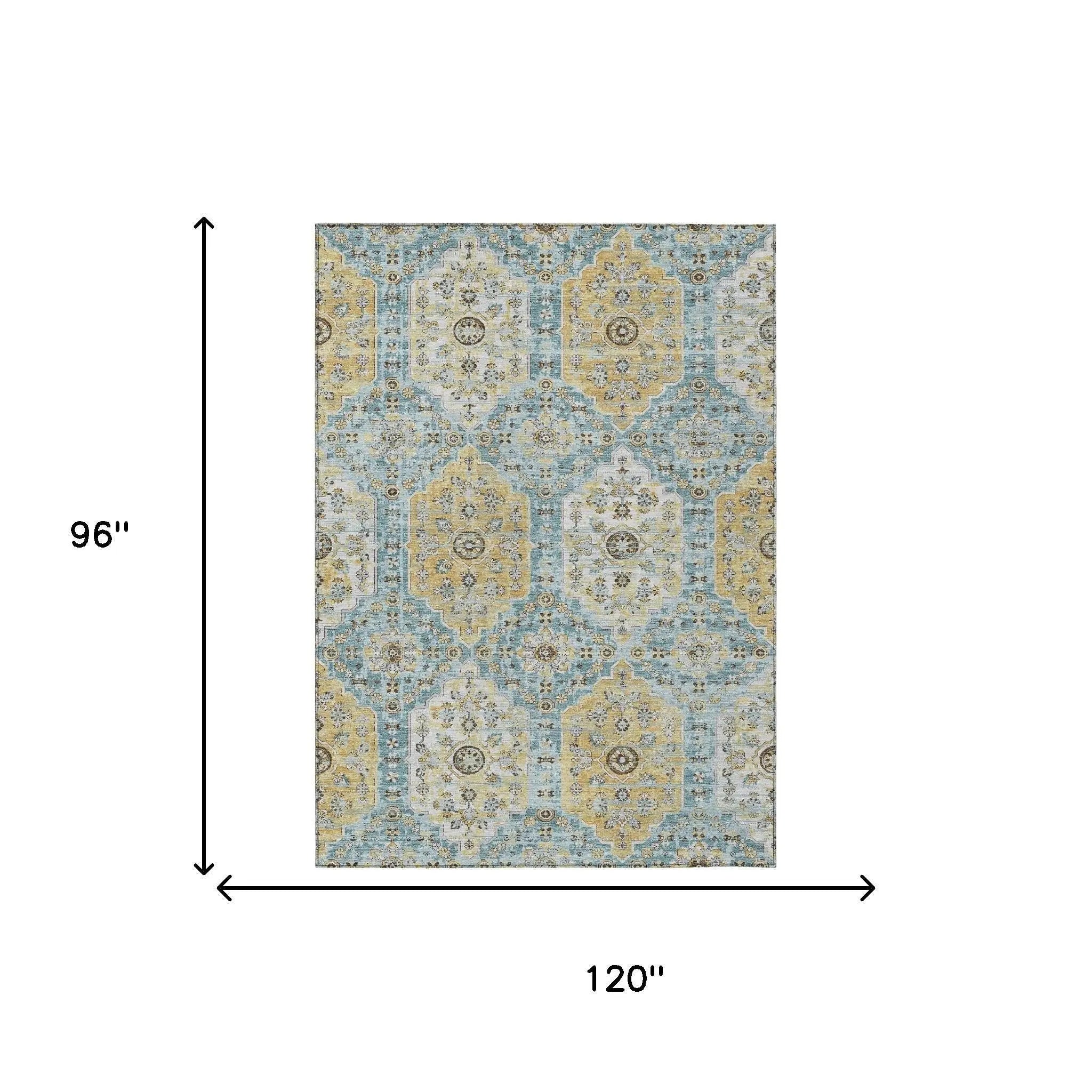 8' X 10' Teal Blue And Pewter Damask Washable Indoor Outdoor Area Rug Homeroots Outdoor