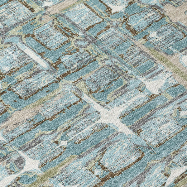 8' X 10' Teal Blue And Pewter Geometric Washable Indoor Outdoor Area Rug Homeroots Outdoor