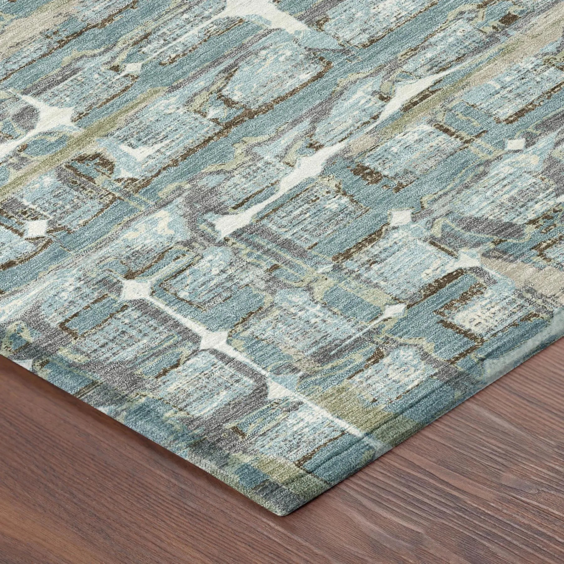 8' X 10' Teal Blue And Pewter Geometric Washable Indoor Outdoor Area Rug Homeroots Outdoor