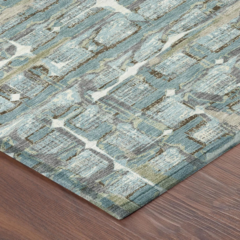8' X 10' Teal Blue And Pewter Geometric Washable Indoor Outdoor Area Rug Homeroots Outdoor
