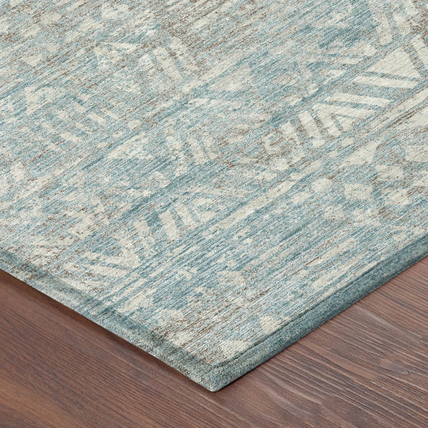 8' X 10' Teal Blue And Pewter Geometric Washable Indoor Outdoor Area Rug Homeroots Outdoor