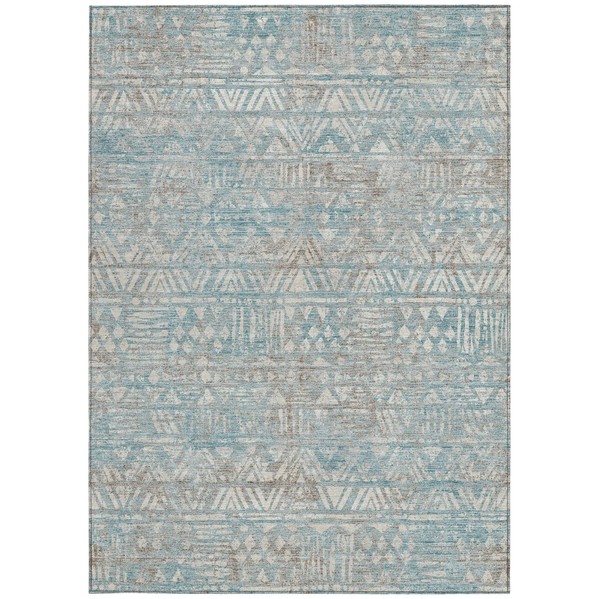 8' X 10' Teal Blue And Pewter Geometric Washable Indoor Outdoor Area Rug Homeroots Outdoor