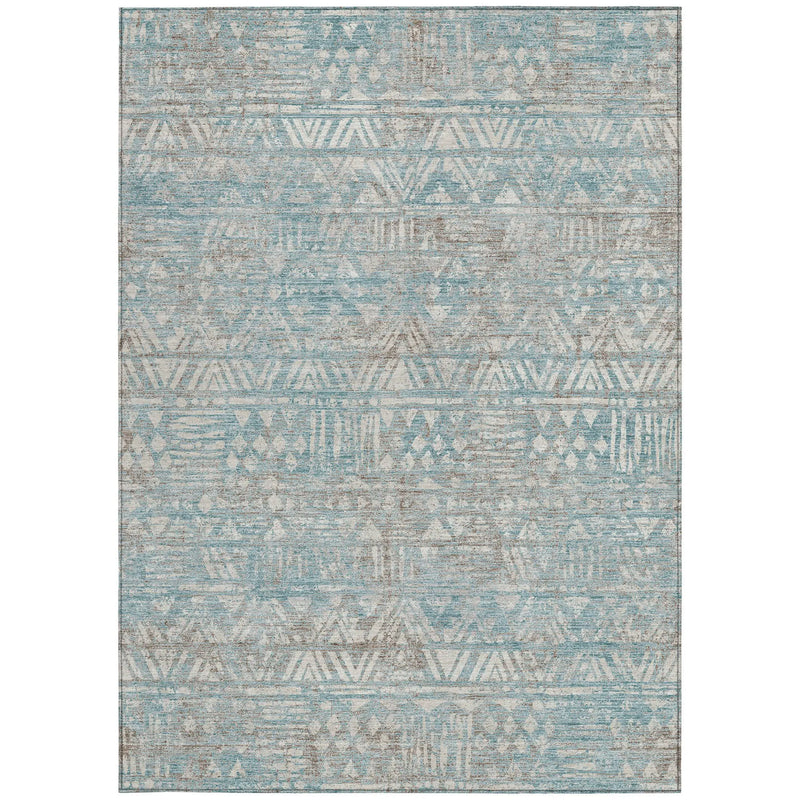 8' X 10' Teal Blue And Pewter Geometric Washable Indoor Outdoor Area Rug Homeroots Outdoor
