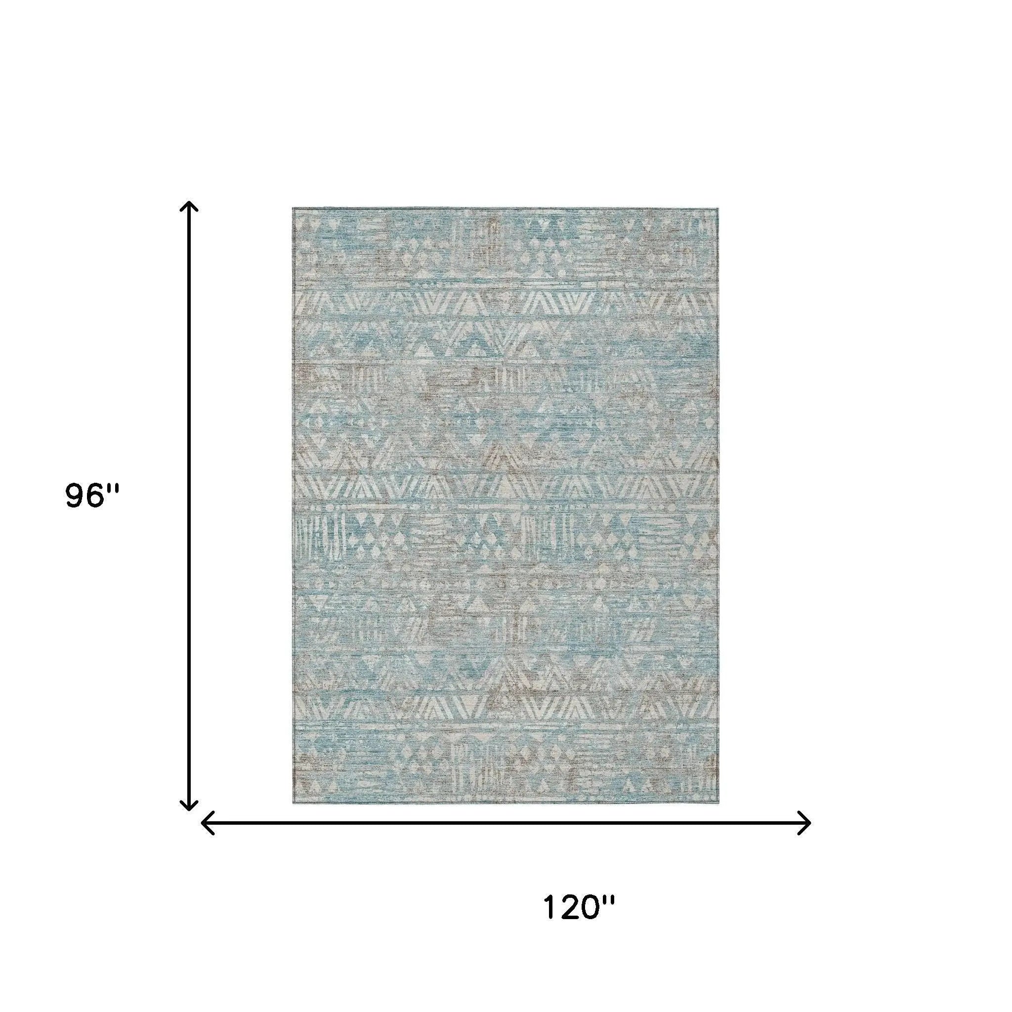 8' X 10' Teal Blue And Pewter Geometric Washable Indoor Outdoor Area Rug Homeroots Outdoor